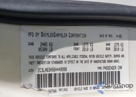 2006 Chrysler 300C from USA, damaged, VIN 2C3LA63H56H448998